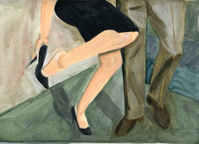 27.09.09 - Hanno ballato così tanto che ha dovuto togliersi le scarpe, 2009 (olio su carta) da Cathy Lomax