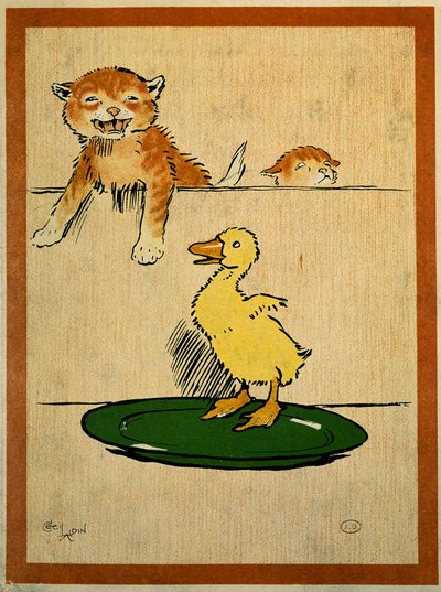Gatti e anatra. Disegno di Cecil Aldin (1870-1935). Parigi, Arti Decorative da Cecil Charles Windsor Aldin