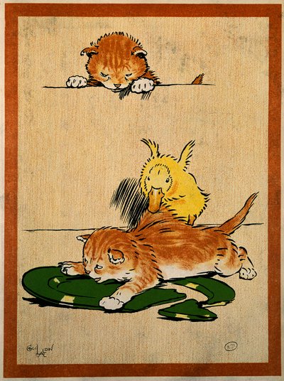 Gatti e anatra. Disegno di Cecil Aldin (1870-1935). Parigi, Arti Decorative da Cecil Charles Windsor Aldin