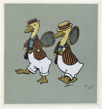 Due anatre in abito da tennis - in "Merry Party", ill. di Cecil Aldin, ed. Hodder & Stoughton, Londra da Cecil Charles Windsor Aldin