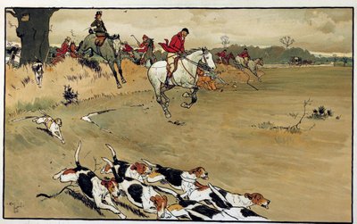 Scena di caccia, il branco di cani abbaia dopo la preda da Cecil Charles Windsor Aldin
