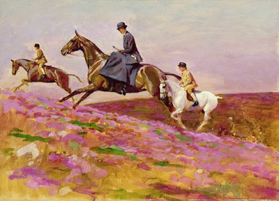 Lady Currie con i suoi figli Bill e Hamish a caccia su Exmoor da Cecil Charles Windsor Aldin