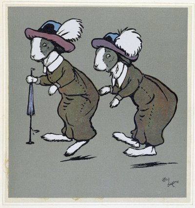 Conigli con cappelli - in “Merry Party”, ill. di Cecil Aldin, ed. Hodder & Stoughton, Londra da Cecil Charles Windsor Aldin