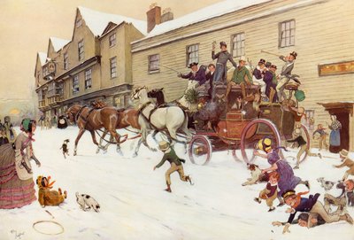 La carrozza di Natale alla Bell Inn, Hurley, 1830 da Cecil Charles Windsor Aldin