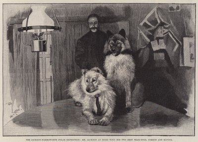 La spedizione polare Jackson-Harmsworth, il signor Jackson a casa con i suoi due migliori cani da orso, Nimrod e Raving da Cecil Charles Windsor Aldin