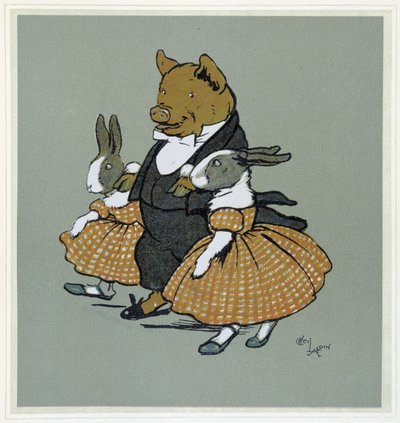 Un piccione con due rabbini - in "Merry Party", ill. di Cecil Aldin, ed. Hodder & Stoughton, Londra da Cecil Charles Windsor Aldin