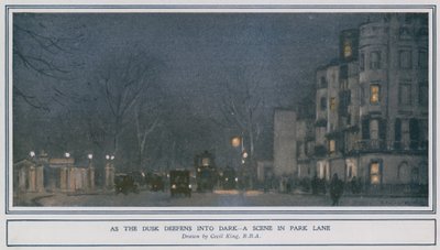 Mentre il crepuscolo si trasforma in buio - una scena in Park Lane da Cecil King