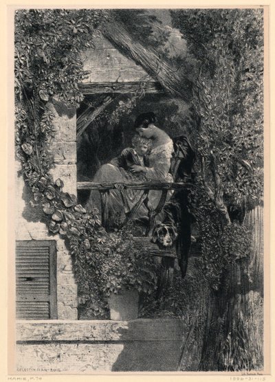 Madre e figlio sul balcone da Celestin Francois Nanteuil