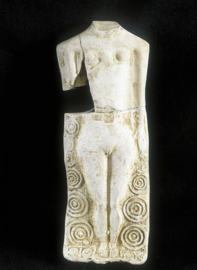 Donna con tre seni. Statuetta realizzata dal vasaio celtico Rextuguenos, firma e rouelles (unico vasaio armoricano conosciuto), per il Laraire (luogo di preghiera in una villa romana) da Celtic