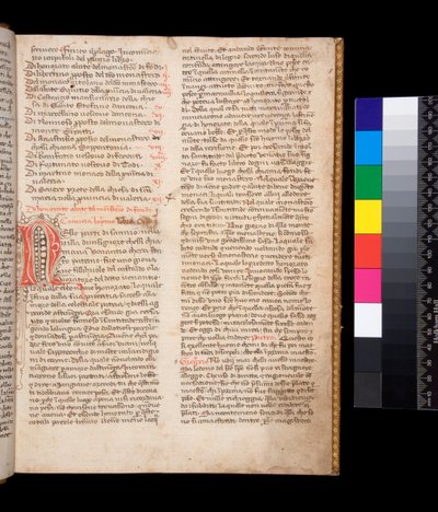 Ms 148. Gregorio Magno, Dialogi in traduzione italiana di Domenico Cavalca, f.2r Iniziale decorata [N] in inchiostro rosso con decorazioni a penna in inchiostro marrone da Central Italian School