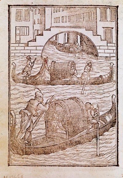 Gondole nella laguna di Venezia nel XV secolo (incisione da 