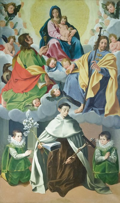 Vergine con Bambino e San Giacomo, Giovanni il Maggiore, Alberto degli Abati e due bambini della casa Panici, c.1595-1598 da Cesare & Conti Vincenzo Conti