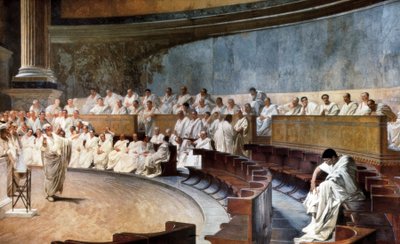 Cicerone nel Senato che denuncia Catilina da Cesare Maccari