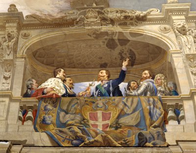 Carlo Alberto che consegna la spada a Vittorio Emanuele II (dettaglio) da Cesare Mariani