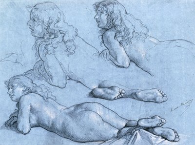 Studi di un nudo reclinato, visto da dietro da Cesare Mariani