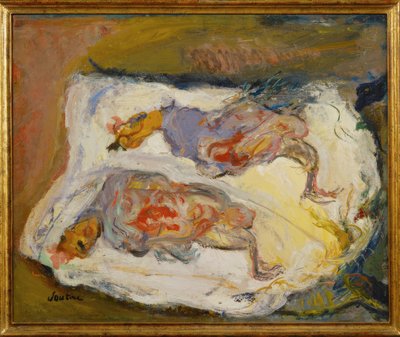 Due galli su stoffa bianca da Chaim Soutine