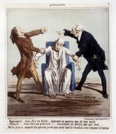 Cartone animato su allopatia e omeopatia di Cham da Amédée de Noé