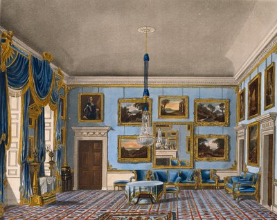 Sala di velluto blu, incisione di Daniel Havell, basata su un disegno di Charles Wild, da The History of the Royal Residences da Charles (after) Wild