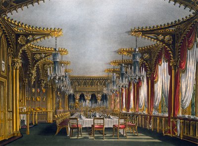Sala da pranzo gotica, incisione di Thomas Sutherland, basata su un disegno di Charles Wild, da The History of the Royal Residences da Charles (after) Wild