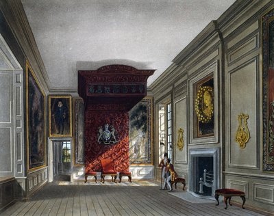 Sala delle udienze del Re, incisione di Thomas Sutherland (1785-1838), basata sul progetto di Charles Wild (1781-1835), da The History of the Royal Residences da Charles (after) Wild