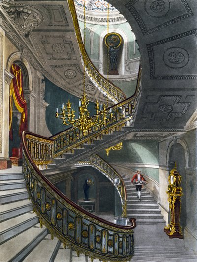 Scala, incisione di Richard Reeve su disegno di Charles Wild, da The History of the Royal Residences da Charles (after) Wild