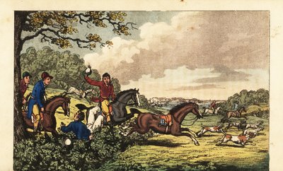 Guardiamarina Newcome cade in una siepe durante una caccia alla volpe vicino a Bertram Hall da Charles (c.1797 1850) (after) Williams