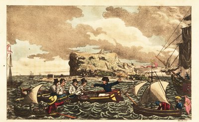 Guardiamarina Newcome trasferito in barca a remi sulla HMS Vanguard vicino a Gibilterra da Charles (c.1797 1850) (after) Williams