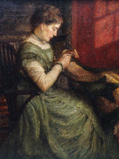 Ritratto di una Signora Seduta su una Poltrona che Cuce da Charles A. Sheehan