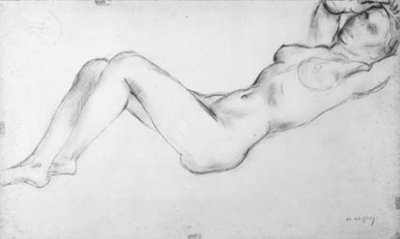 Modello femminile sdraiato con le braccia sopra la testa da Charles Alexandre Malfray