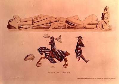 Effigie tombale del cavaliere Aymer De Valence, Conte di Pembroke (m.1324), pub. 1811 da Charles Alfred Stothard