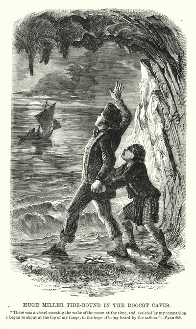 Hugh Miller bloccato dalla marea nelle Grotte Doocot (incisione) da Charles Altamont Doyle