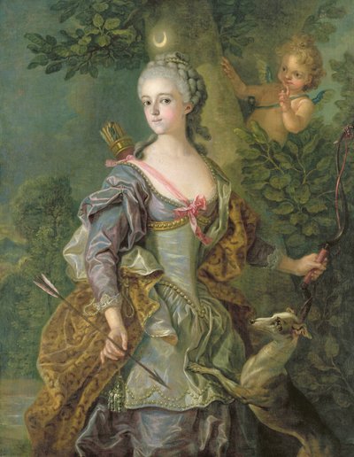 Luise Henriette Wilhelmine von Anhalt-Dessau (1750-1811) come Diana, 1765 da Charles Amedee Philippe van Loo