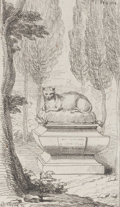 Gatto sopra una tomba da Charles Antoine Coypel