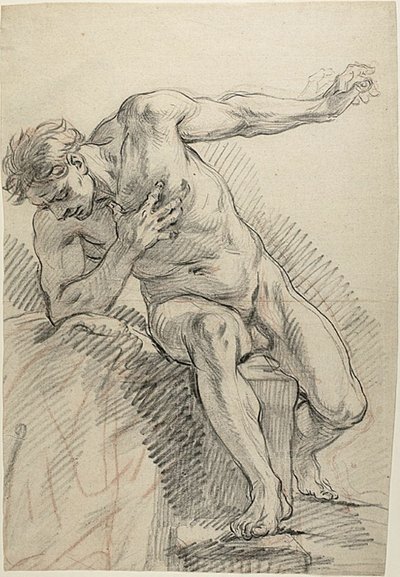 Schizzo di un nudo maschile appoggiato sul gomito destro (recto) da Charles Antoine Coypel