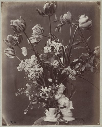 Studio di fiori in vaso con figura di bambino da Charles Aubry (manner of)