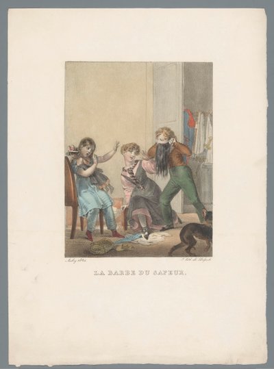 Ragazzo che spaventa due ragazze con una barba finta da Charles Aubry