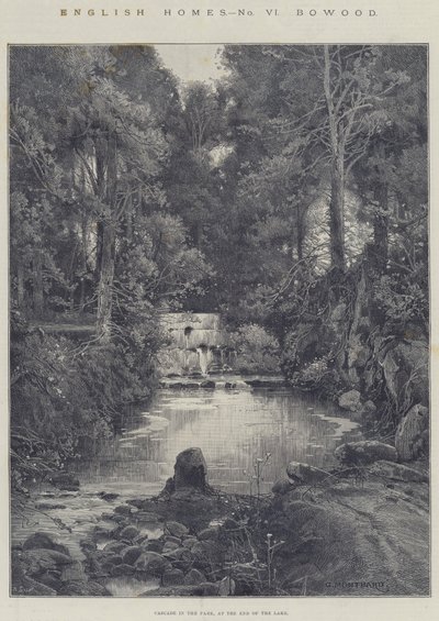 Case inglesi, Bowood, cascata nel parco, alla fine del lago da Charles Auguste Loye