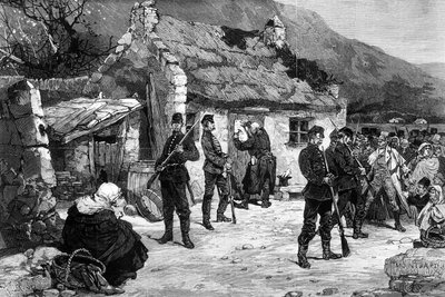 Sfratto di un contadino irlandese da parte della polizia inglese, stampa di F. Moller, da 