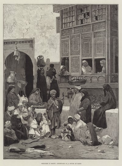 Schizzi in Egitto, Cortile di una casa al Cairo da Charles Auguste Loye