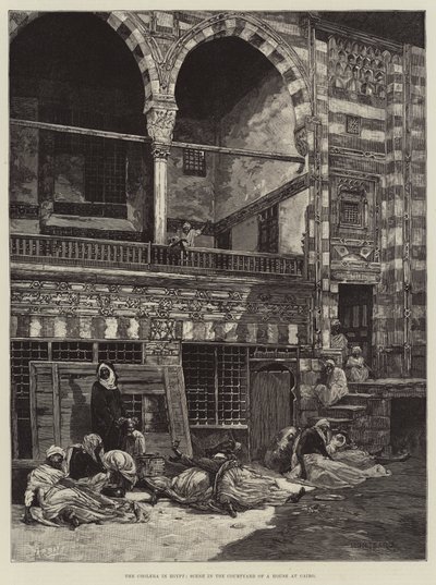 Il colera in Egitto, scena nel cortile di una casa al Cairo da Charles Auguste Loye
