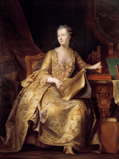 Ritratto di Jeanne Antoinette Poisson, Madame de Pompadour (nota come Marchesa di Pompadour) con uno spartito musicale da Charles Auguste Steuben