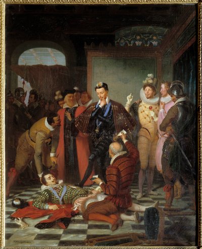 Enrico III re di Francia spinge il corpo di Enrico I di Lorena, duca di Guisa detto il Balafré dopo il suo assassinio al castello di Blois da Charles Barthelemy Durupt