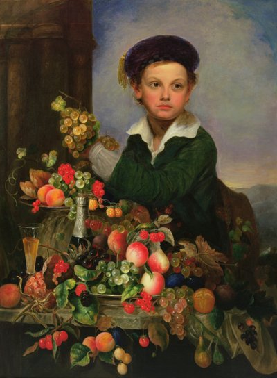 Ragazzo con natura morta, 1855 circa (olio su tela) da Charles Baum