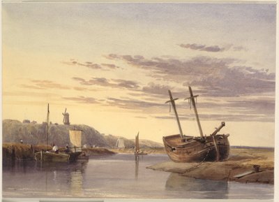 Barche da pesca nel porto di Rye, con un mulino a vento in lontananza da Charles Bentley