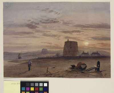 Torre Martello a St. Leonards contro il sole al tramonto da Charles Bentley