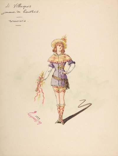 Design del costume per 4 Villageois jouant au hautbois da Charles Bianchini