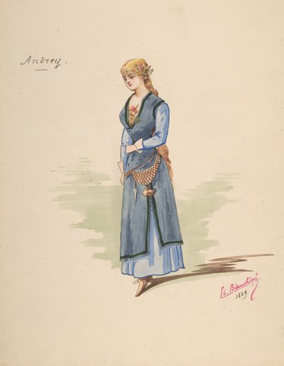 Progetto di costume per Andrey [a], foglio descrittivo degli accessori [b], 1889 da Charles Bianchini