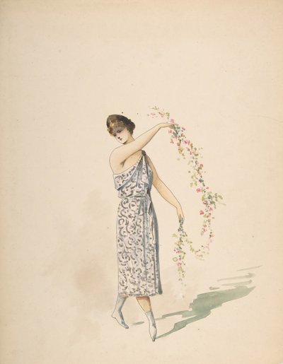 Costume design per una fanciulla drappeggiata in bianco, n.d. da Charles Bianchini