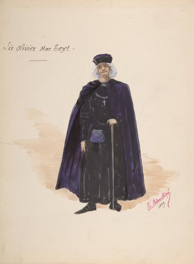 Costume per Sir Olivier McText [a], foglio descrittivo degli accessori [b], 1889 da Charles Bianchini