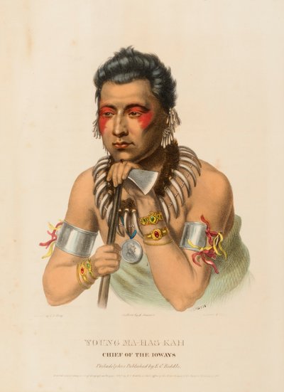 IL GIOVANE MA-HAS-KAH. CAPO DEGLI IOWAYS, da Storia delle tribù indiane del Nord America da Charles Bird King